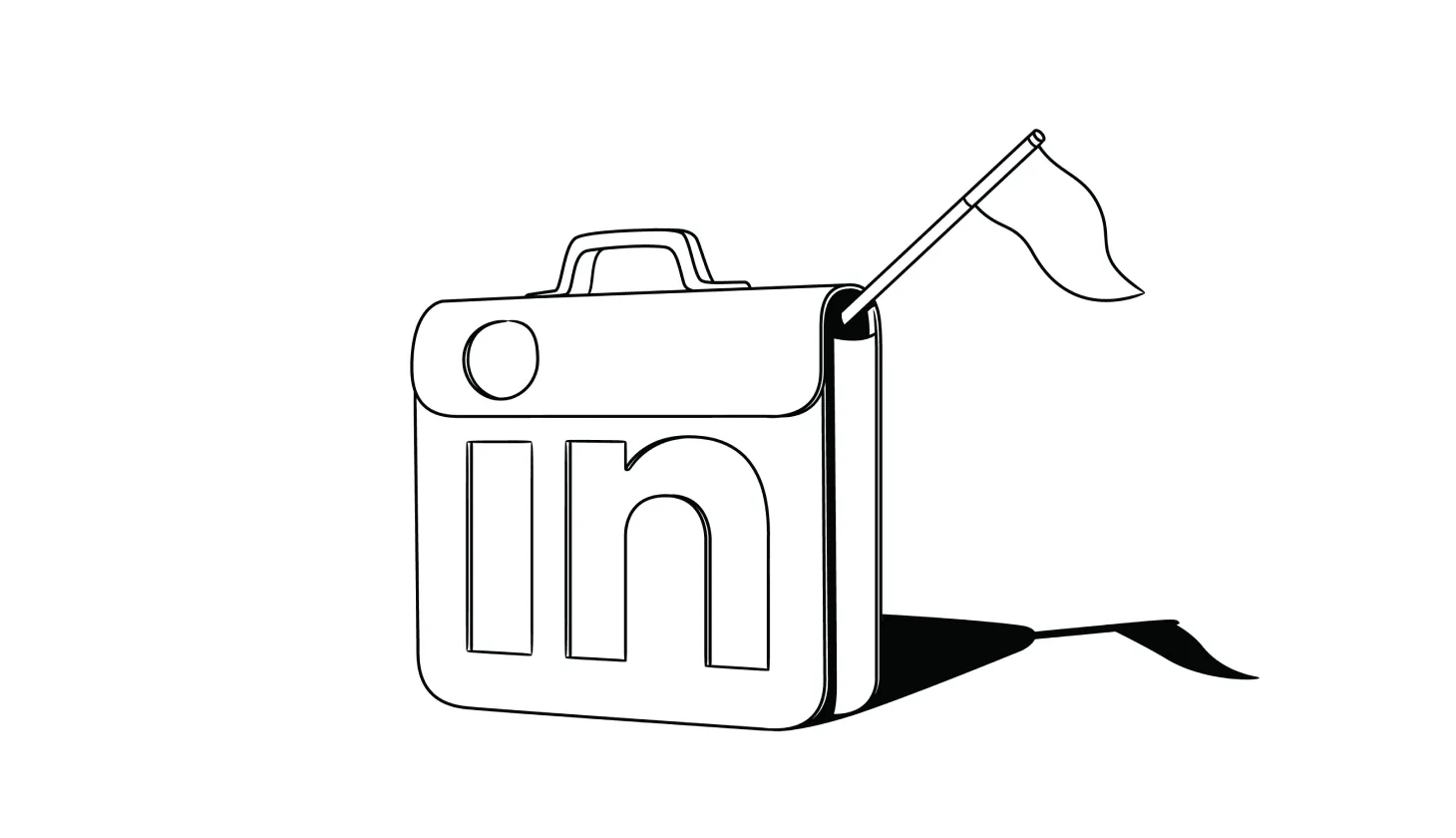 Illustration of a briefcase with the LinkedIn logo on it with a flag coming out
